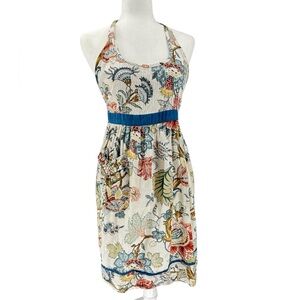 World Market Linen Cotton pleated floral paisley apron with ruffled pocket